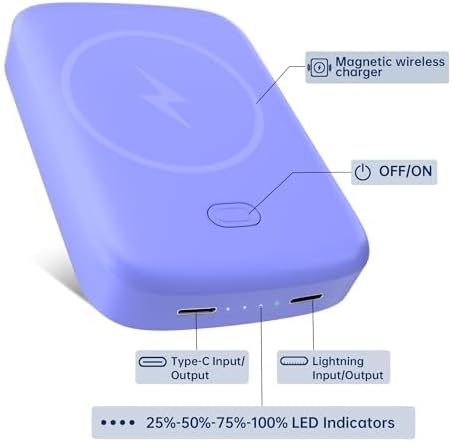 Magnetic 10,000 m Ah Fast Charging Power Bank for i Phone 15/14/13/12 – 20 W Wireless Portable Charger with USB-C Dual Ports & Cable – Effortless Magnetic Attachment for On-the-Go Power Efficiency