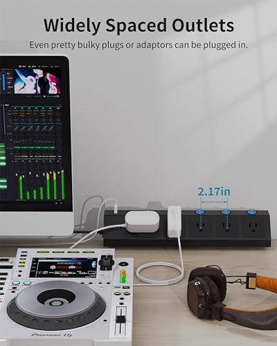 Maximize Your Workspace Efficiency with the 10 FT Desk Clamp Power Strip – 5-Outlet Surge Protector Featuring Individual Switches and Dual USB-C Ports (20 W PD) for Rapid Charging, Ideal for Home Office and Professional Use – Versatile Wall Mount and 1.7″ Tabletop Compatibility in Sleek Black Design