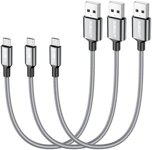 SUNGUY Micro USB Cable 1.5FT, [10-Pack] Short Braided USB 2.0 Micro Android Charger Fast Charging & Data Sync Cord Compatible with Samsung Galaxy S6 S7 Edge Note 5, Tab 4, PS4, Kindle and More – Enhanced Compatibility and Speed