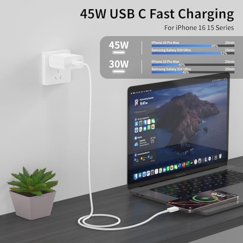 Ultimate 45 W USB-C Fast Charging Station Duo for i Phone 16 – Includes Two 10 FT Ultra-Durable USB-C Cables for Maximum Charging Flexibility – Perfect for i Phone 16/16 Plus/16 Pro/16 Pro Max & i Pad – Engineered with Advanced Overheat Protection and Compact Design for Effortless Travel Efficiency