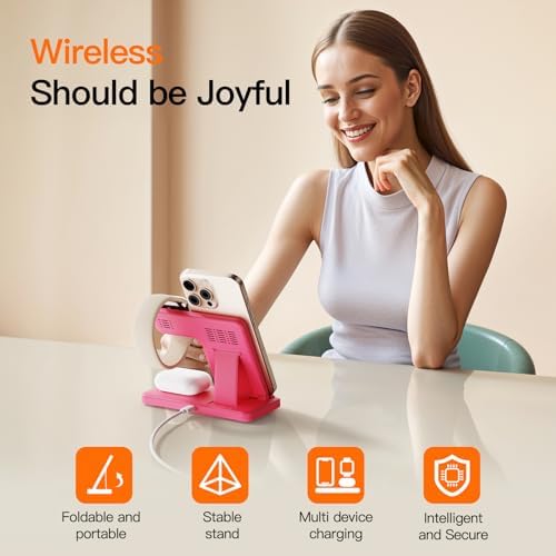3-in-1 Wireless Charging Station for Apple Devices – 15 W Fast Charger Stand for i Phone 16/15/14/13/12/11, Apple Watch, and Air Pods – Convenient Portable Design with Enhanced Compatibility and Safety Features for Home and Travel – Perfect Gift for Tech Enthusiasts