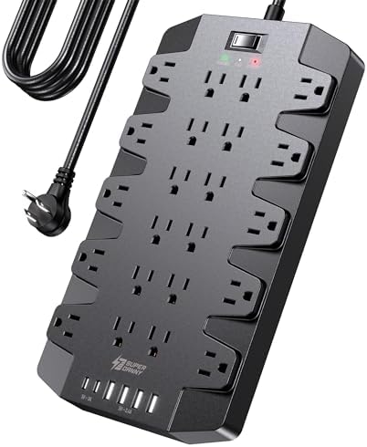 SUPERDANNY 22-Outlet Surge Protector Power Strip with 6.5 Ft Cord, 2 USB-C & 4 USB Ports – High-Capacity 1875 W/15 A with 2100 J Surge Protection for Home, Office, and Dorm Use – Wall Mount Design for Space-Saving Convenience