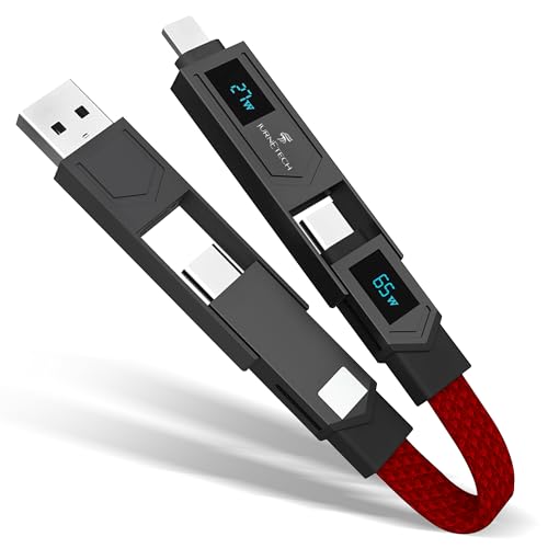 Magnetic 4 in 1 Multi Charging Cable with LED Display, Portable Keychain Charger, Fast as lightning charging/Type C/USB A/USB C Ports for iPhone iPad Mac, AirPods Samsung Google, (65W) (Red) – Enhanced Compatibility and Speed Magnetic 4 in 1 Multi Charging Cable with LED Display, Portable Keychain Charger, Fast as lightning charging/Type C/USB A/USB C Ports for iPhone iPad Mac, AirPods Samsung Google, (65W) (Red) – Enhanced Compatibility and Speed
