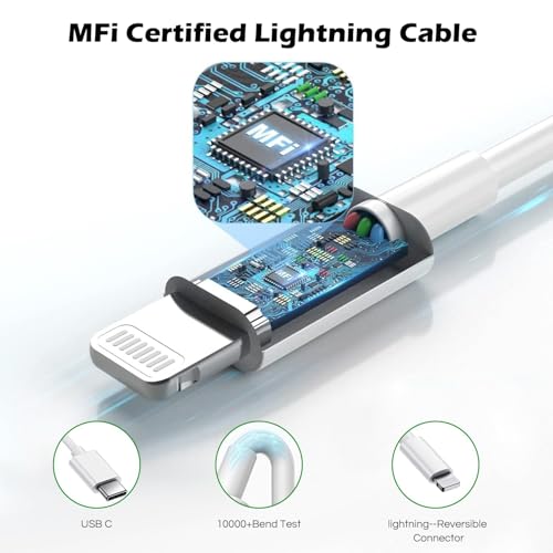 Super Fast i Phone Charger Bundle – 10-Foot MFi Certified USB-C to Lightning Cable with High-Power Charging Block for Instant Compatibility with i Phone 14/14 Pro Max/14 Plus/13/13 Mini/12/11/X/XR/SE & i Pads – Unmatched Speed & Durability for Effortless Charging on the Go