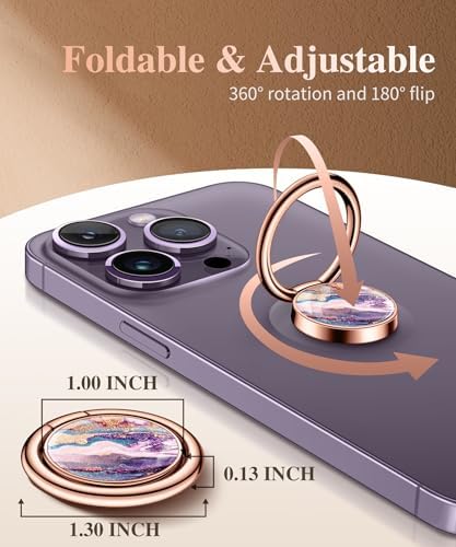 GVIEWIN Stylish Marble Phone Ring Holder with 360° Rotation for Ultimate Grip and Kickstand Functionality – Compatible with i Phone 16 Pro Max, 15 Plus, 14, 13, 12 Series & Galaxy S25/S24 Ultra – Elegant Flowing Sakura Design for Enhanced Safety and Usability