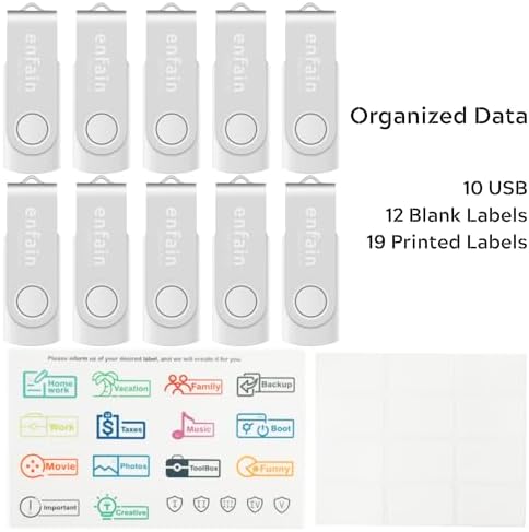 Enfain 10-Pack Red USB Flash Drives 16 GB – High-Speed USB 2.0 Memory Sticks with LED Indicator & 12 Labels for Easy Organization – Reliable & Portable Data Storage Solution for Professionals and Students