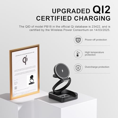 Ultimate 3 in 1 Wireless Charging Station – Qi2-Certified Foldable Charger for i Phone 15/14/13/12, Apple Watch & Air Pods – Fast, Portable Power Hub with Safety Features for On-the-Go Users