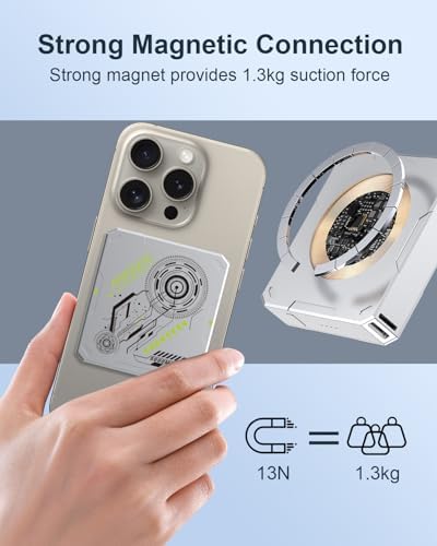 MOXNICE 5000 m Ah Magnetic Power Bank for Mag Safe – Ultra-Fast Charging Portable Battery Pack with 20 W USB-C Output, Sleek Titanium Design Compatible with i Phone 15, 14, 13, 12 – Effortless Wireless Charging for Active Lifestyles