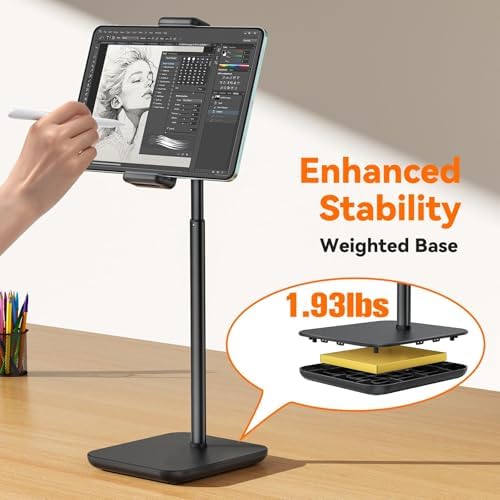 Tounee 360-Degree Ergonomic Tablet Stand – Ultimate Adjustable Desk Holder for i Pad Pro 12.9, Surface Pro & All 4.7-15.6″ Devices – Sturdy Clamp Design in Sleek Black for Enhanced Comfort and Productivity