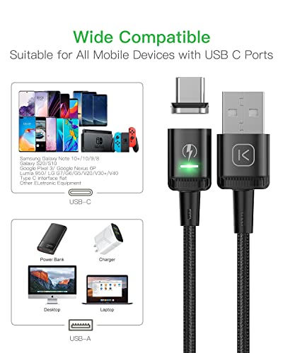 Kuulaa Magnetic USB C Charging Cable – 2 Pack of 3 ft Nylon Braided Fast Charge Cords with LED Indicators for Samsung & Type C Devices – Effortless Connection & Enhanced Durability in Black