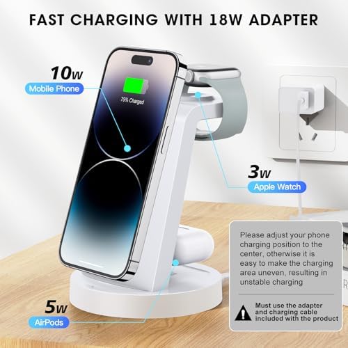 Sleek 3-in-1 Wireless Charging Station for i Phone & Apple Watch – Fast Charging Dock for Air Pods 11-16, Pro Max Models – Stylish Rose Finish & Space-Saving Design for Efficient Device Organization