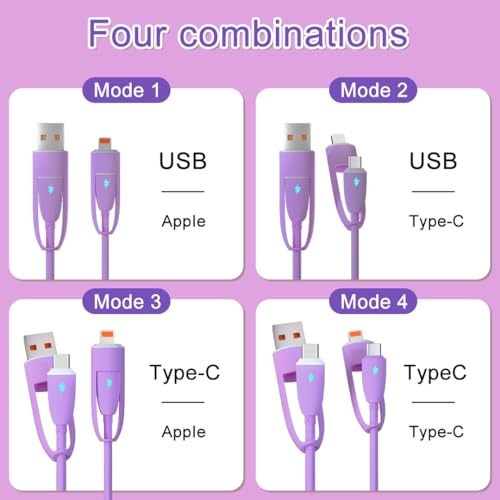 Transform Your Charging Essentials with the Versatile 4-in-1 USB C Cable – 100 W Rapid Power Delivery, Effortless Data Transfer, and Liquid Silicone Durability for i Phone 15 Series and Beyond, 3.3 ft Length with Built-in LED Indicator for Nighttime Use, Ideal for Home, Office, or Travel Adventures