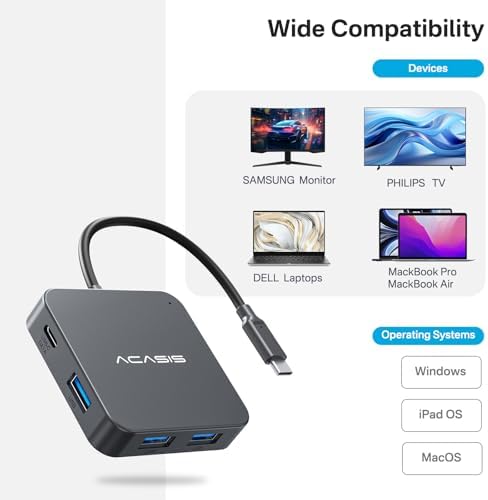 Ultra-Fast USB C Hub 10 Gbps – Multiport Adapter with 4 K 60 Hz HDMI, 100 W Power Delivery & USB A 3.2 Port – Essential Connectivity Solution for Mac Book, Dell, Lenovo, Surface & i Pad Pro – Elevate Your Workspace with Enhanced Speed and Versatility