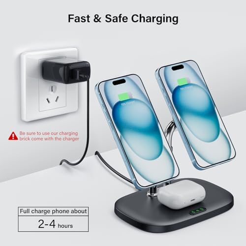 Revolutionary Dual Magnetic Wireless Charger for i Phone 16, 15, 14, 13, 12 & Air Pods Pro 2 – Ultra-Fast Charging Station with Enhanced Compatibility & Sleek Design (White) – Simplify Your Charging Experience with Secure Magnetic Alignment and Cable Clutter Reduction