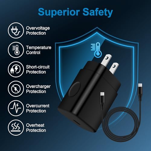 25 W Ultra-Fast Type C Charger Box with 6 FT USB-C Cable – Optimized for Samsung Galaxy A Series, S Series, Z Fold/Flip & Google Pixel 9/8 Pro – Rapid Charging with Safety Features for Maximum Device Compatibility