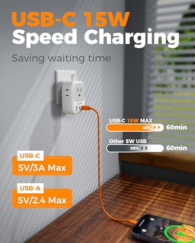 TESSAN Universal European Travel Power Adapter – 3 High-Speed USB Ports (2 USB-C) & 4 AC Outlets for Seamless Device Charging Across France, Germany, Spain, Greece & More – Compact Multi-Port Solution for Global Travelers – Ultimate Type E/F Plug Converter for Efficient Connectivity