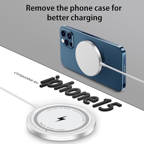 Magnetic Wireless Charging Pad for i Phone 15 Series – Fast, Effortless Alignment with Mag Safe Compatibility – Sleek White Design for Home, Office, and Travel – Lightweight Portable Charger for i Phone 15/14/13 Pro Models – Enhanced Safety and Efficiency for Hassle-Free Power Solutions