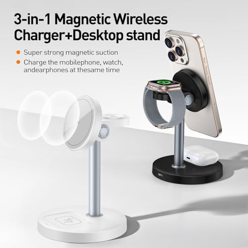 APSARAS 3-in-1 Wireless Charging Station for i Phone 16/15/14/13/12, Air Pods & Apple Watch Series S11 – Stylish Mag Safe Compatible Dock with Enhanced Speed and Safety Features for Clutter-Free Charging Solutions
