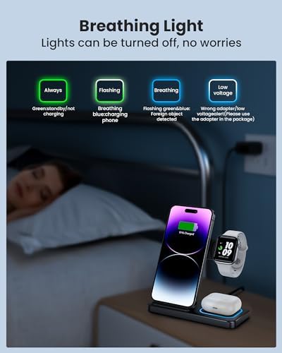 Revolutionary DUMTERR 3-in-1 Fast Wireless Charging Station for i Phone 16/15/14/13/12, Apple Watch Series 10, and Air Pods 4 – Sleek Docking Solution for Effortless Desk and Nightstand Organization, Superior Safety Features, and Rapid Charging Efficiency for All Your Apple Devices