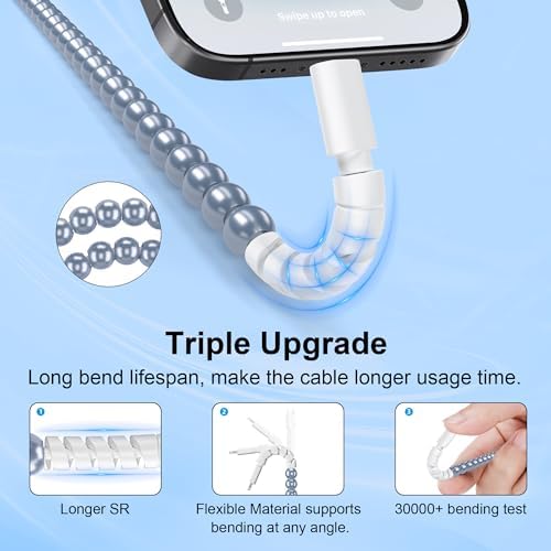 Elevate Your Charging Game with Hian Dier MFi Certified USB C to i Phone Charger – 3.3 FT Fast Charging Cable in Elegant Blue Morandi Pearl Beaded Design for i Phone 14, 13, 12, 11 Pro Max, X, XS, XR – Durable and Tangle-Free Accessory for Style and Performance