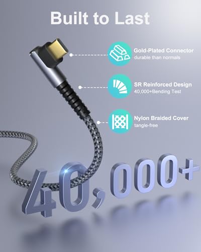 Enhanced 10 ft Right Angle USB C to USB C Cable – 60 W Fast Charging and Data Transfer for i Phone 16, Mac Book, Galaxy S24 – 4-Pack Durable Braided Design for Optimal Performance and Convenient Use