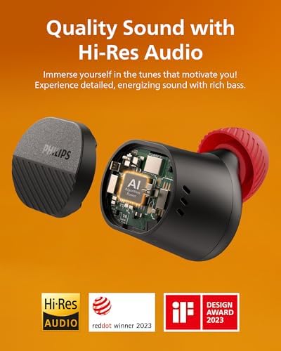 Philips TAT3519 Premium True Wireless Earbuds – Bluetooth 5.3 Noise-Canceling Headphones with Deep Bass, 24-Hour Battery, and Crystal-Clear Call Quality – Ideal for Audiophiles and Active Lifestyles with Fast Charging and IPX4 Water Resistance