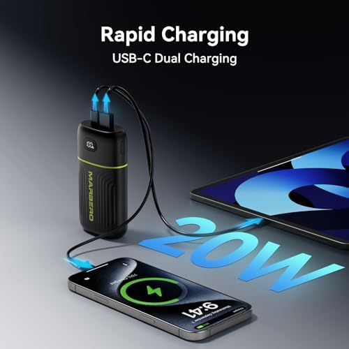 MARBERO Ultra-Lightweight 10,000 m Ah Fast Charging Power Bank – Compact USB-C Charger with 18 W Output for i Phone, i Pad, Samsung Galaxy & Google Devices – Essential Travel Companion with Advanced Safety Features for On-the-Go Power Management