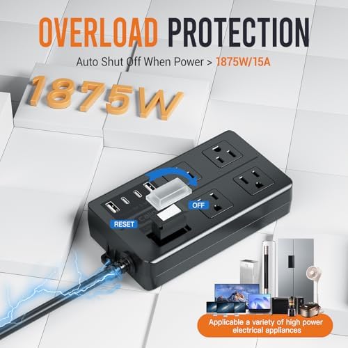 VNJ Outdoor Power Strip: 8 AC Outlets & 4 Fast USB Ports, IPX6 Waterproof Surge Protector with Safety Lock for Secure Connections, ETL-Certified 15 FT Extension Cord – Ideal for Home, Garden, and Commercial Applications