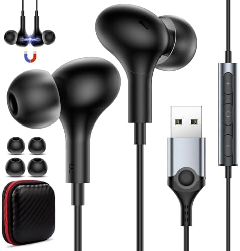 Lightweight USB Noise-Canceling Headset with Microphone for PCs and Laptops – 7.5 Ft Wired Earbuds Featuring In-Line Volume Control for Seamless Zoom Meetings and Online Learning, Optimized for Dell & HP – Superior Comfort and Crystal-Clear Audio for Extended Use