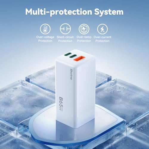 Bwine 65 W Ga N USB-C Charger: Ultra-Compact, Multi-Port Fast Charging Adapter for i Phone 16, Galaxy S24, Note 20/10+, Drones – Smart Travel Power Solution for Quick Device Charging Anywhere