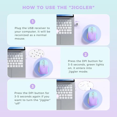 PEIOUS Rechargeable Wireless Mouse with LED – Innovative Jiggler Technology to Keep Your Computer Awake – Sleek Black Design for Optimal Comfort and Productivity