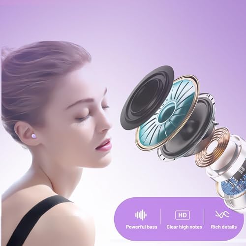 Compact Wireless Bluetooth Earbuds for Small Ears – Ideal for Side Sleepers with Weightless Comfort and Chic Purple Design – Effortless Connectivity for Exceptional Sound Quality and Discreet Listening Experience