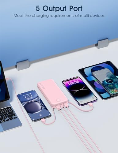 Ultra-Fast Charging Portable Power Bank with Built-In Cable and AC Plug – 12,000 m Ah USB C Travel Charger for i Phone and Android Devices – Lightweight, Compact Design for On-the-Go Power Solutions