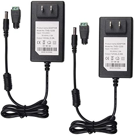 High-Efficiency 12 V 3 A AC/DC Power Supply Adapter – 36 W Dual Pack for LED Strip Lights, CCTV Cameras, and AV Devices – Universal 110 V-240 V Input with 5.5 x2.1 mm Connector – Reliable Performance and Versatile Compatibility for All Your Power Needs