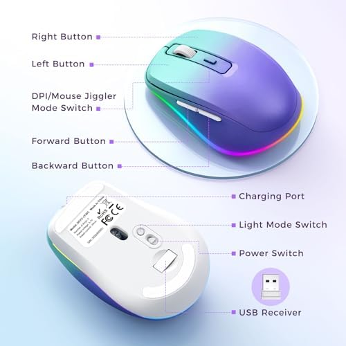 PEIOUS Rechargeable Wireless Mouse with LED – Innovative Jiggler Technology to Keep Your Computer Awake – Sleek Black Design for Optimal Comfort and Productivity