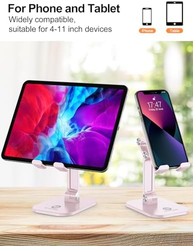 Transform Your Workspace with the OCYCLONE Adjustable Phone Stand & Cable Organizer Set – Versatile Foldable Holder for 4.7″ to 13″ Devices, Personalized Viewing Heights, and Effortless Portability for Home and Office Efficiency
