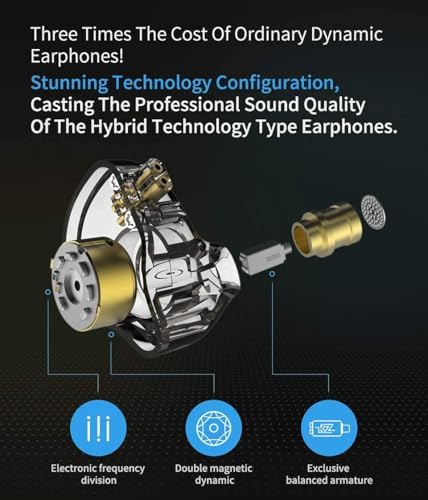 KZ ZSN Pro Dual Drivers Hi-Fi In-Ear Earphones with 1 BA & 1 DD – Exceptional Sound Clarity & Powerful Bass for Audiophile Musicians – Detachable Cable Design for Enhanced Customization & Compatibility – Ergonomic Fit for Long Listening Sessions