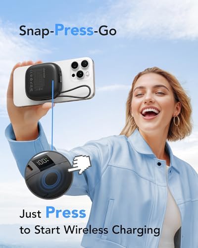Ultra-Strong Magnetic Wireless Power Bank 10000 m Ah – 20 W Fast Charge Portable Charger for i Phone, Apple Watch, Air Pods & Android Devices – Built-in USB-C Cable, Smart LCD Battery Level Indicator & Lanyard for Effortless Travel Convenience – Essential Power Boost Companion for On-the-Go Charging
