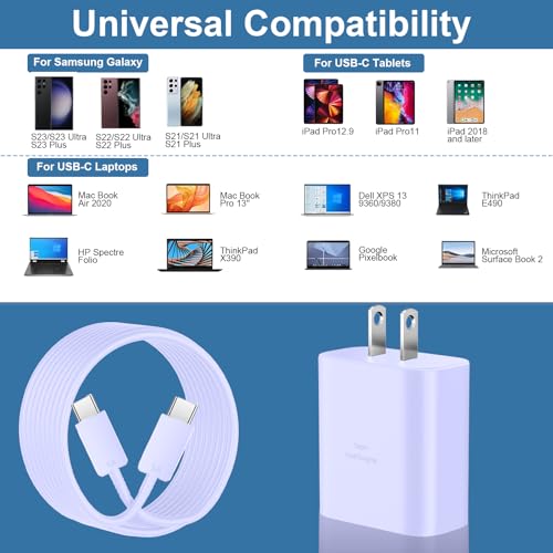 Ultra-Fast 45 W Samsung USB-C Wall Charger with 6.6 FT Cable – Optimal Charging Solution for Galaxy S25 Ultra, S24, S23, S22, Note 10/20 & Tab S8/S7 – Compact Design with Advanced Safety Features for Rapid Device Power-Up