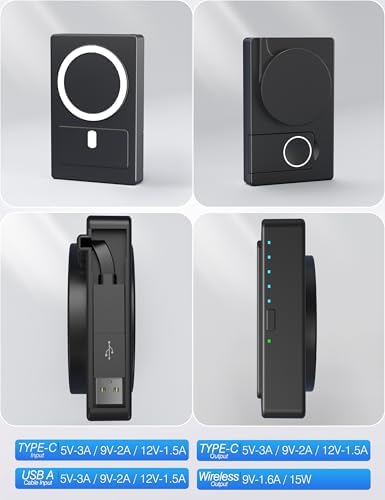 Revolutionary 3-in-1 Magnetic Portable Charger for i Phone, Apple Watch, and Air Pods – 5000 m Ah Mag Safe Battery Pack with Retractable Cable for Fast, Efficient Charging on the Go