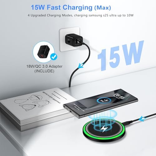 S25 Ultra Fast Wireless Charging Pad – Premium Qi-Compatible Charger for Samsung Galaxy S25/S24/S23/S22/S21/S20/S10 & Google Pixel 9/9 Pro XL/8 Pro/7/6 – Sleek Design with Anti-Slip Surface & Included Adapter for Optimal Performance – Elevate Your Charging Experience with Enhanced Speed and Compatibility