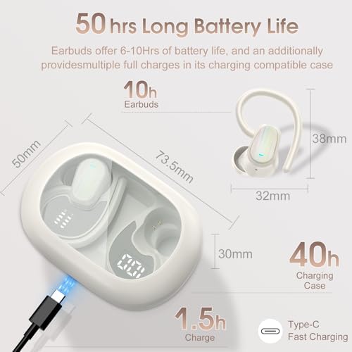 Experience the Future of Sound with OYIB Bluetooth 5.4 Wireless Earbuds – Immersive Deep Bass Sport Headphones with IP7 Waterproof Durability, 50-Hour Playtime, and Advanced ENC Microphone for Superior Call Clarity – Perfectly Crafted for Fitness Enthusiasts and Active Lifestyles in Elegant Cream White