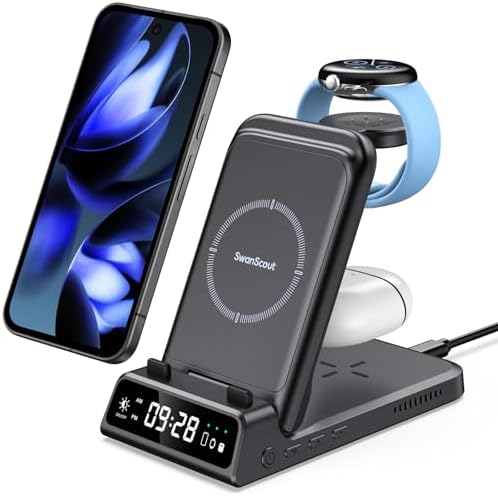 3-in-1 Wireless Charger Stand for Pixel Watch 3/2 and Google Pixel Devices – Fast Charging Station for Pixel 9 a/9 Pro/9/8/7/6/5/4 & Pixel Buds Pro/2 – Sleek, Efficient Design for Modern Tech Users – Enhanced Compatibility for Streamlined Charging Experience