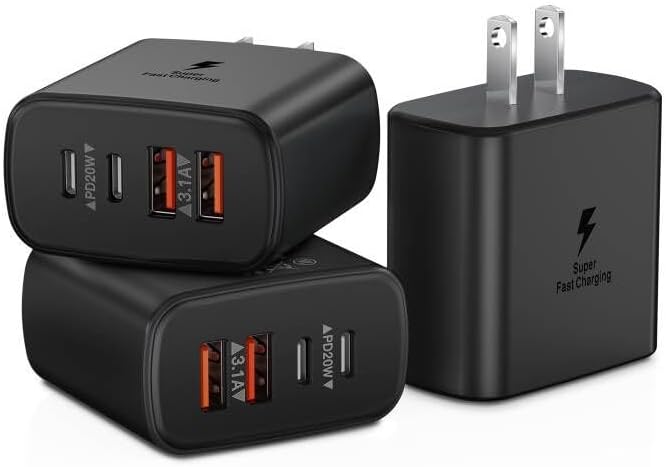 Dual-Pack 40 W USB C Charger Block – Fast Charging Power Adapter with 4 Ports for i Phone, Samsung, and i Pad – High-Speed Multi-Device Charging Solution with Enhanced Compatibility and Portability – Perfect for Home, Office, and Travel