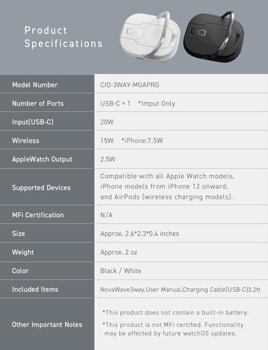 Revolutionize Your Charging Experience with the Nova Wave 3-in-1 Foldable Wireless Charger – Sleek Magnetic Station for i Phone, Apple Watch & Air Pods, Travel-Ready, Mag Safe-Compatible, Fast Charging Solution in Elegant Black