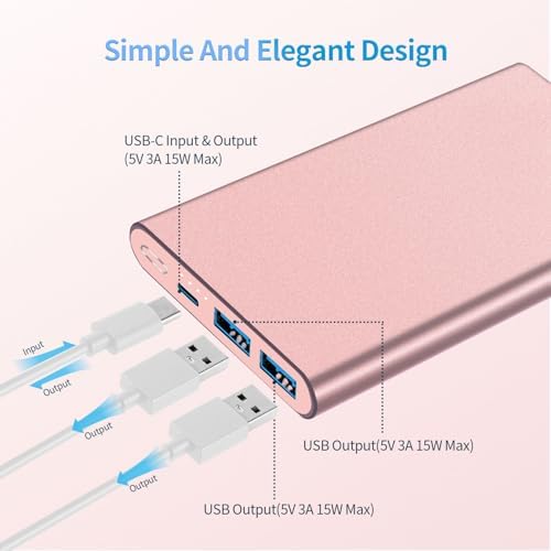 High-Capacity 12000 m Ah Portable Power Bank – Fast Charging USB-C Battery Pack for i Phone 15/14/13/12/11 Pro Max, i Pad, Samsung & Android – Stylish E-Mint & Pink Design with 3 A Quick Charge Technology for On-the-Go Convenience