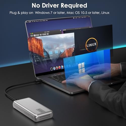WAVLINK High-Performance Aluminum NVMe M.2 SSD Enclosure – Ultra-Fast 10 Gbps USB Type-C Adapter for 2230/2242/2260/2280 SSDs, Supports Up to 2 TB, UASP Enabled for Enhanced Data Transfer Efficiency and Versatile Device Compatibility with OTG Converter Included