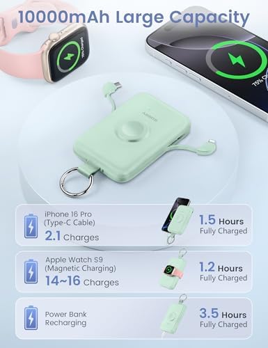 Experience Uninterrupted Power with RORRY 10000 m Ah Portable Charger: PD 20 W Fast Charge Power Bank with Integrated Cables for i Phone 16/15/14/13/12/11 & Apple Watch Ultra/10/9/8/7/6/5/4/3 – Sleek Pink Design for Travelers and Professionals – Hassle-Free Charging on the Go