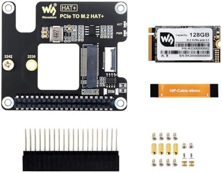 Boost Your Raspberry Pi 5’s Performance with Waveshare PCIe to M.2 Adapter – Unlock High-Speed NVMe SSD Storage and Enhanced Data Transfer, Includes SK-NVME 2242 128 G Solid State Drive for Ultimate Compatibility and Efficiency