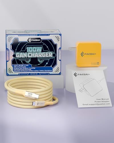 Ultimate PAEBAI+ 100 W USB-C Ga N Fast Charger: Compact, Foldable Wall Adapter for Mac Book Pro, i Phone 15/16, and Diverse USB-C Devices – 6.6 ft Durable Type-C Cable for Rapid Charging – Unmatched Versatility and Safety Features for Efficient On-the-Go Power Solutions